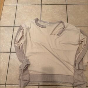 Beige Long Sleeve Top with Textured‎ Accents-Bibi 5/$25
